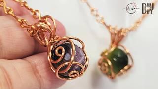 Wire wrapped stone pendant tutorial | simple cage for beginner | spherical stone no hole 1068