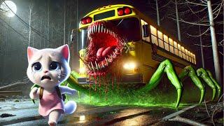 Little Cat going to School was chased Monster Bus #cat #cute #catlover #catvideos #cutecat #aicat