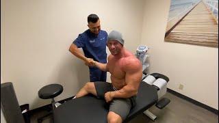 BODYBUILDER Joey Swoll gets *SPORTS THERAPY* and chiropractic adjustments for SHOULDER PAIN!