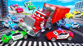 Massive Transport Truck  vs Police Cars:  Epic Rescue Mission Adventure - Hero Cars Episode!