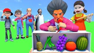 Scary Teacher 3D vs Squid Game Choose Correct Favorite Fruits Flavor 5 Times Challenge