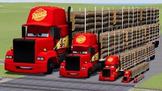 Big & Small Long Mack Truck with Logs vs Trains Thomas | BeamNG.Drive