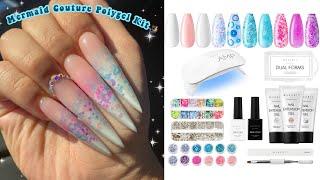 TRYING MAKARTT MERMAID COUTURE POLYGEL KIT‍️ GLITTER OMBRE STILETTO NAILS | Polygel Nail Tutorial