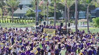 Sharp Healthcare workers march, rally outside of hospital headquarters