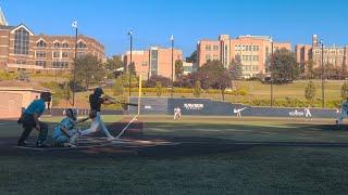 Double off left field wall at Xavier University