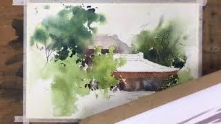 侯彥廷水彩分享： 《林家花園一景》 風景水彩縮時步驟watercolor landscape painting demonstration by Hou Yan-Ting