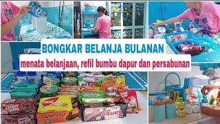 BONGKAR BELANJA BULANAN | MENATA belanjaan, refil bumbu dapur dan persabunan