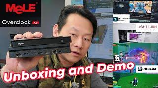 Auspacken und Demo MeLE Overclock X5 Mini PC Filmora 4k-Bearbeitung, Lightburn, Roblox, Zenless Z...