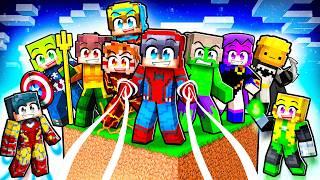 10 FRIENDS on One SUPERHERO BLOCK in Minecraft!