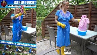 Extrem feuchte Kittel Handwäsche im Garten in #Dederonkittel #Gummihandschuh und #Gummistiefel