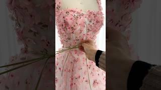 Making a corset 3D floral prom dress with side slit. #dress #gown #fashion #weddingdress #sewing