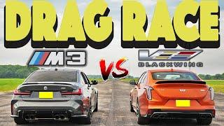 2023 BMW M3 vs 2023 Cadillac CT4 V Blackwing. Drag and Roll Race.