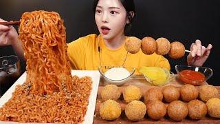 SUB)Crispy Cheeseballs With Spicy Buldak Noodles Mukbang Asmr