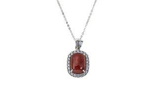 Jade of Yesteryear CZ and Red Jade  Pendant with 18" Cha...