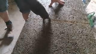 how to cut savolit woodwool board with an electric saw... soak the board first. 