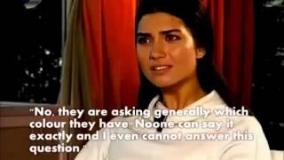 Tuba Buyukustun is asked about the color of her eyes in two interviews