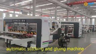 Automatic carton box folding gluing stitching machine #gluing