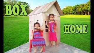 Family Building A House Together | How To Build A Playhouse Out of Cardboard Box