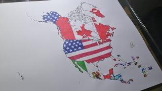 Drawing North America flag map | North America flag map drawing