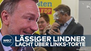 CHRISTIAN LINDNER NACH ATTACKE: FDP-Politiker bleibt entspannt nach Links-Torte in Greifswald