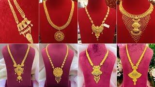 Latest long necklace design with weight || gold necklace design || gold sita har design with weight