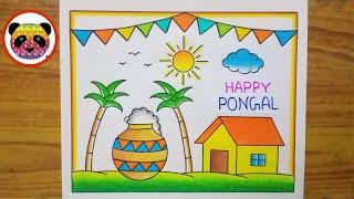 Pongal Drawing Easy / Pongal Festival Drawing / Pongal Pot Drawing / How to Draw Happy Pongal