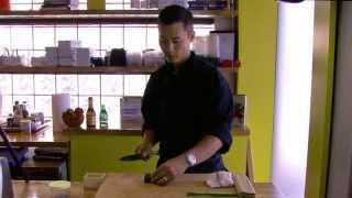 Sushi chef teaches you how to make a Traditional Sushi Roll Lesson - kappa maki