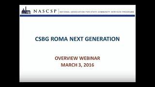 CSBG ROMA Next Generation Overview Webinar