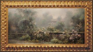 Misty Morning Flowers in an Old Estate, Vintage Impressionist Oil Painting | Frame TV Art