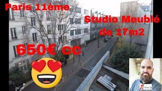 Appartement studio meublé à louer à Paris 11ème dans un coin très calme.