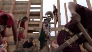 Roman legionaries build fortress wall