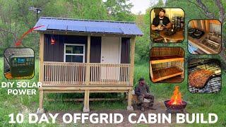 Solo 10 Day Overnight Building an Off-Grid Cabin with Solar Power in The Woods and Tomahawk Ribeye