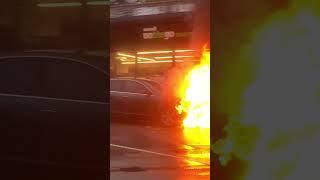 The car is burning At petrol station in hull