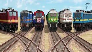 6 Train crossing on bumpy forked railroad crossing - train game