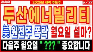 두산에너빌리티 - 美 원전주 폭락 월요일 설마?다음주 월요일 " ??? " 중요합니다 원전주 SMR관련주대장주 뉴스케일파워 디에스경제연구소 삼식이