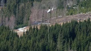 Helicopter powerline clearing with aerial saw