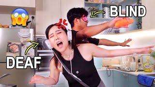 BLIND, MUTE, DEAF COOKING CHALLENGE !? 【Challenge Vlog】