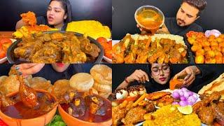 ASMR; EATING SPICY*MUTTON CURRY,CHICKEN/EGG CURRY,PURI/LUCHI,FRIED,RICE EATING CHALLENGE MUKBANG 2X