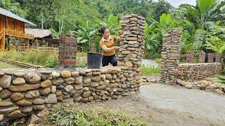 "Build a fence around the farm with Cement and natural stone | Trieu Mai Huong"