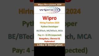 Wipro Fresher Jobs 2024 | Python Developer | Bengaluru, Chennai, Hyderabad | Software Jobs | IT Jobs