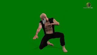 Bald Man with White Beard Training Kung Fu Green Screen HD