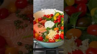 Boursin Tomato Pasta is upgraded with flaky, tender salmon #shorts #recipe