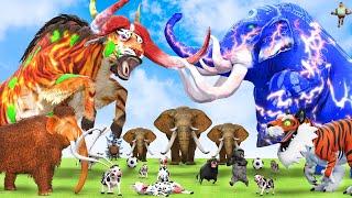 10 Mammoth Elephant Cow Vs 3 Zombie Tiger Lion Bull Attack Baby Cow Cartoon Saved By Woolly Mammoth