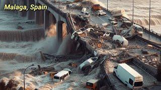 Cars swept away in Malaga, Spain today, Red Warning Issued for Heavy Rain and Flooding