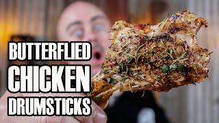 Chicken drumsticks butterflied grilled to perfection