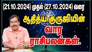 (21.10.2024-27.10.2024)WEEKLY PREDICTIONS-ADITYA GURUJI RASIPALAN#adityaguruji #jodhidam