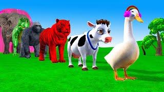 Paint & Animals Cow,Tiger,dinosaur,Duck,Elephant Fountain Crossing Transformation Animal Cartoon