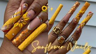 FALL SUNFLOWER NAILS  | HOW TO 3D FLOWERS  | SWEATER DESIGN |  FULL ACRYLIC NAIL TUTORIAL 