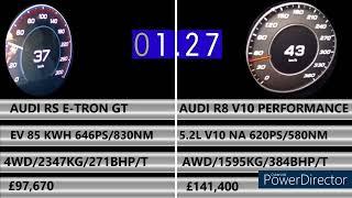 AUDI R8 V10 COUPE PERFORMANCE QUATTRO 620PS VS AUDI RS E-TRON GT 646PS ACCELERATION 0-250KM/H