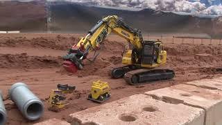 37min restless duct pipe laying earth moving road building RC live action at the Construction World